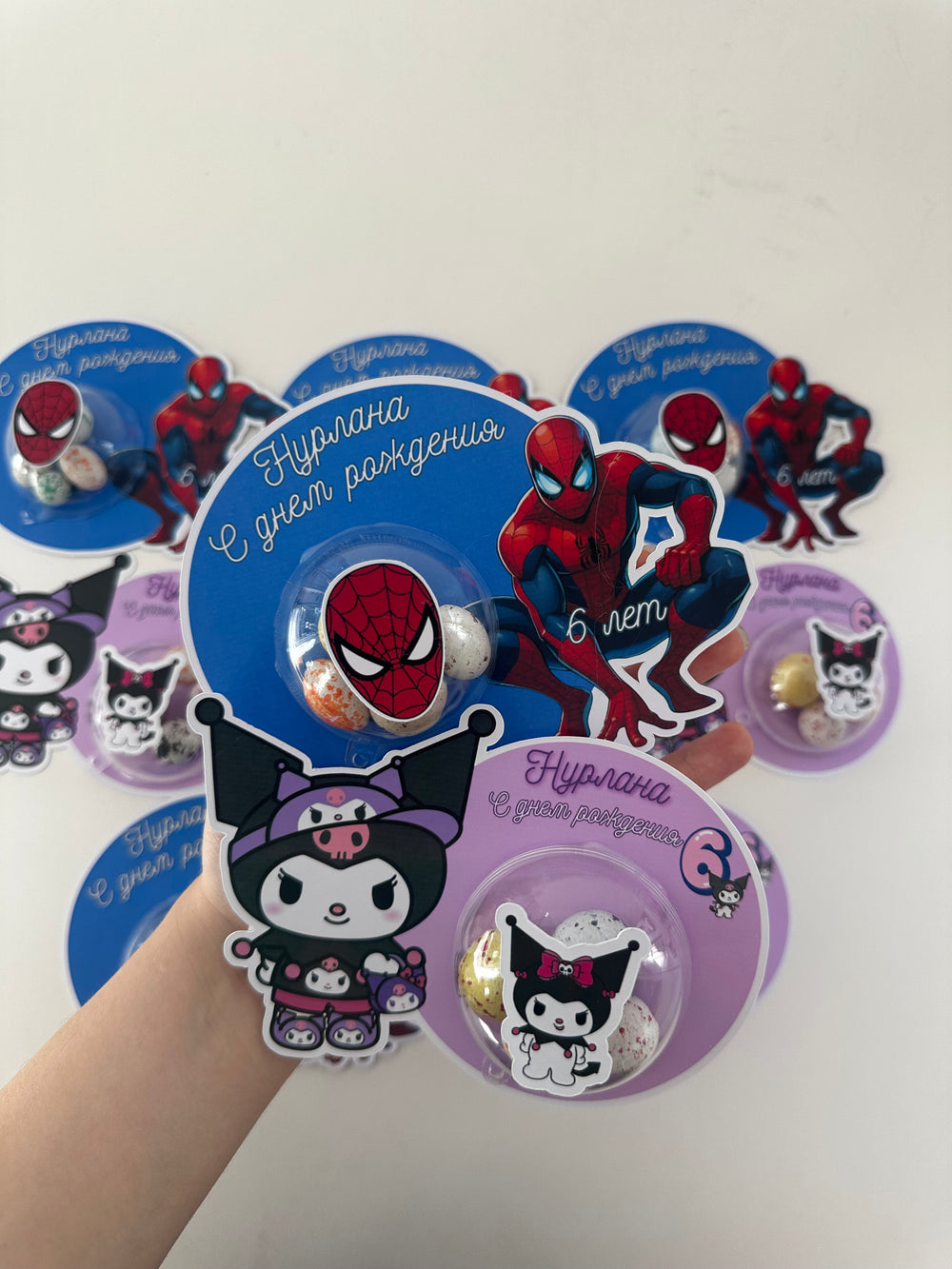 Kuromi & Spiderman Mixed Birthday Favour Card — Bonbon Dome Gift — Chocoodad Baku
