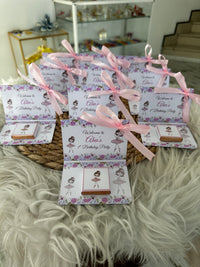 Ballerina Floral 1st Birthday Favour Card — Pink Ribbon & Chocolate — Chocoodad Baku