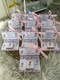 Ballerina Floral 1st Birthday Favour Card — Pink Ribbon & Chocolate — Chocoodad Baku
