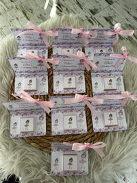 Ballerina Floral 1st Birthday Favour Card — Pink Ribbon & Chocolate — Chocoodad Baku