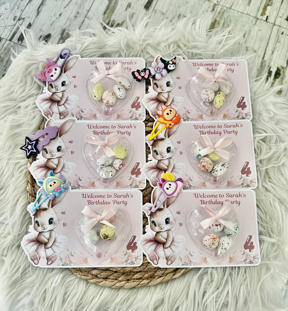 Bunny & Unicorn Birthday Favour Card — Character Hair Clip & Bonbon — Chocoodad Baku