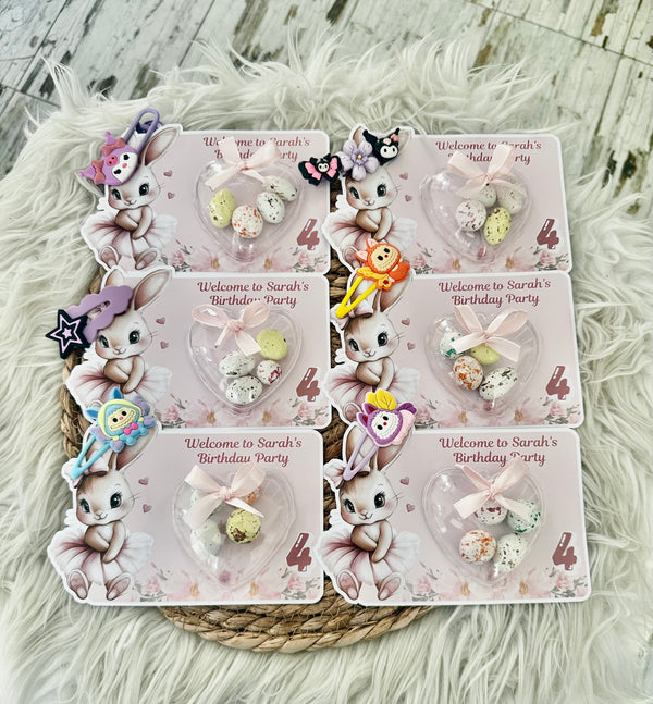 Bunny & Unicorn Birthday Favour Card — Character Hair Clip & Bonbon — Chocoodad Baku