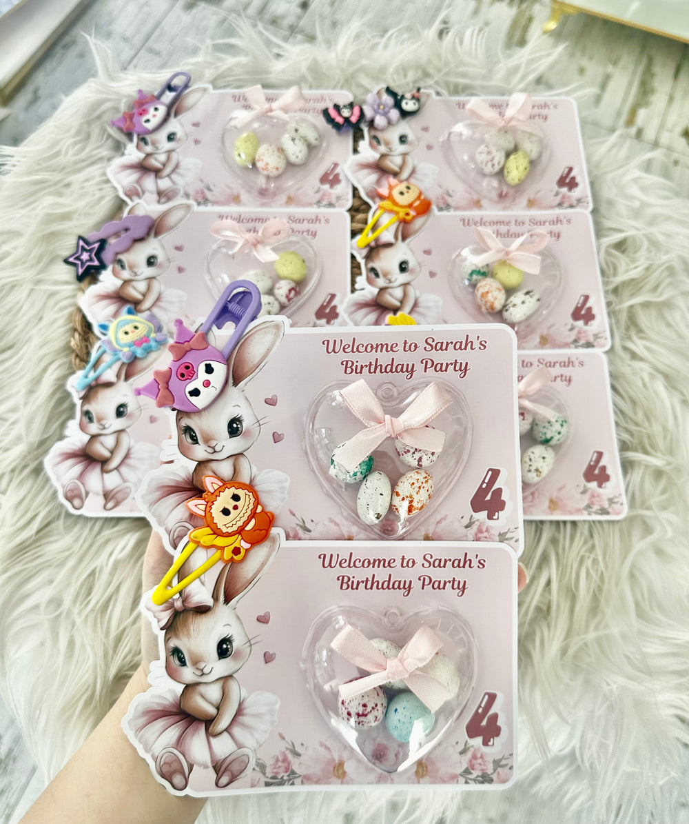 Bunny & Unicorn Birthday Favour Card — Character Hair Clip & Bonbon — Chocoodad Baku