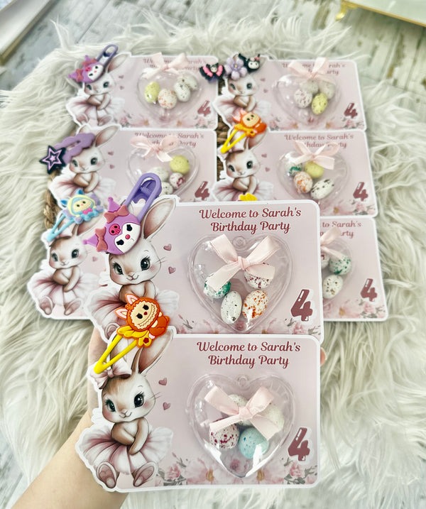Bunny & Unicorn Birthday Favour Card — Character Hair Clip & Bonbon — Chocoodad Baku