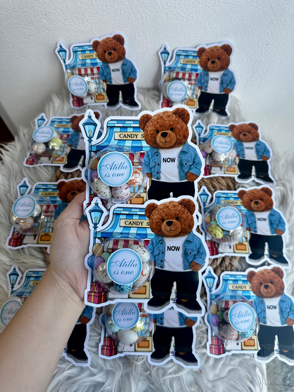 Cool Bear Candy Shop 1st Birthday Favour Card — Bonbon Dome Gift — Chocoodad Baku