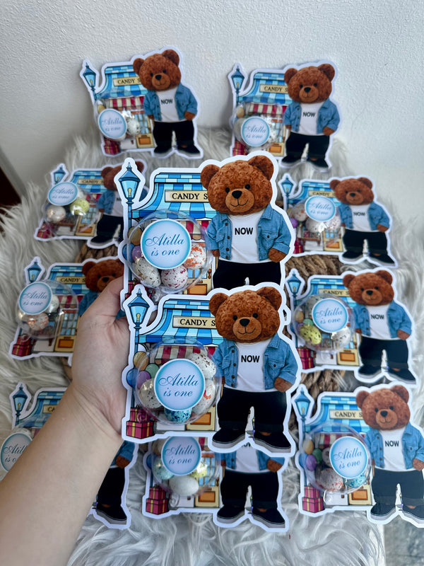 Cool Bear Candy Shop 1st Birthday Favour Card — Bonbon Dome Gift — Chocoodad Baku