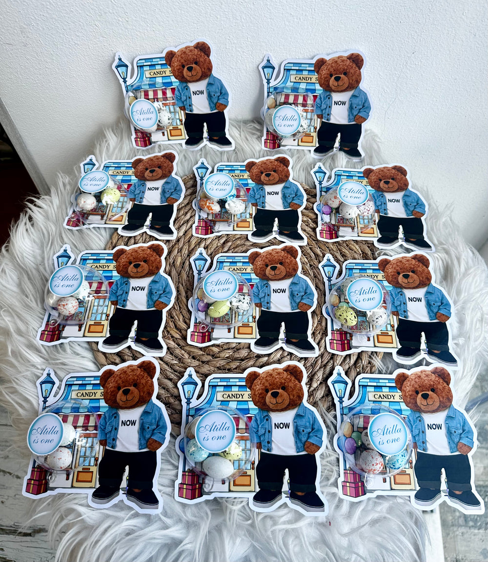 Cool Bear Candy Shop 1st Birthday Favour Card — Bonbon Dome Gift — Chocoodad Baku