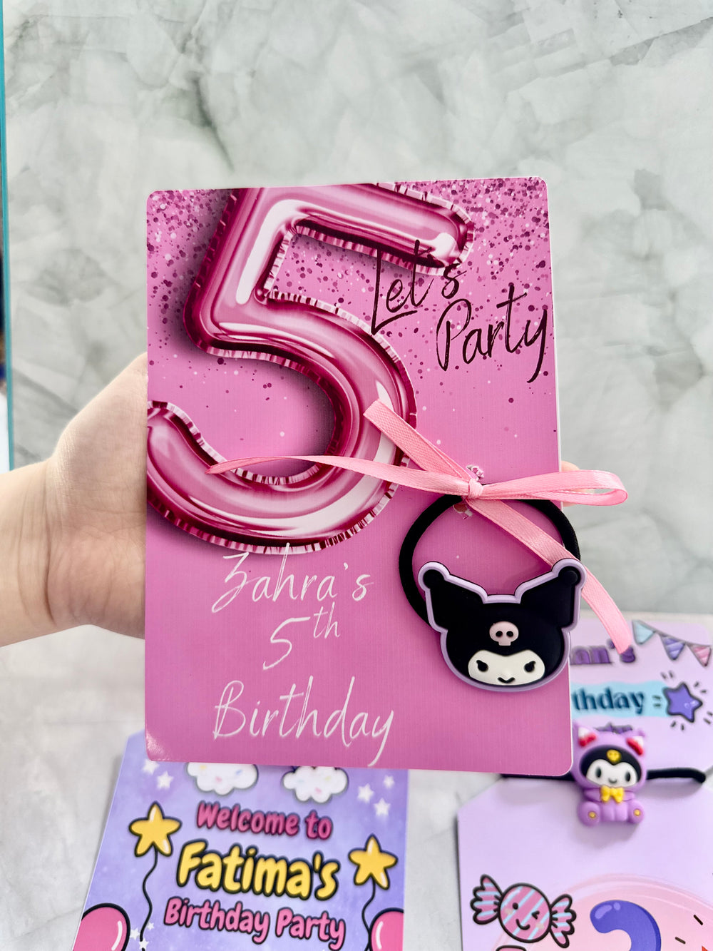 Unicorn & Kuromi Birthday Favour Card — Character Hair Tie Gift — Chocoodad Baku