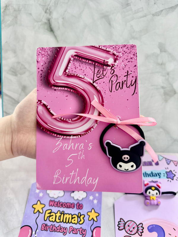Unicorn & Kuromi Birthday Favour Card — Character Hair Tie Gift — Chocoodad Baku