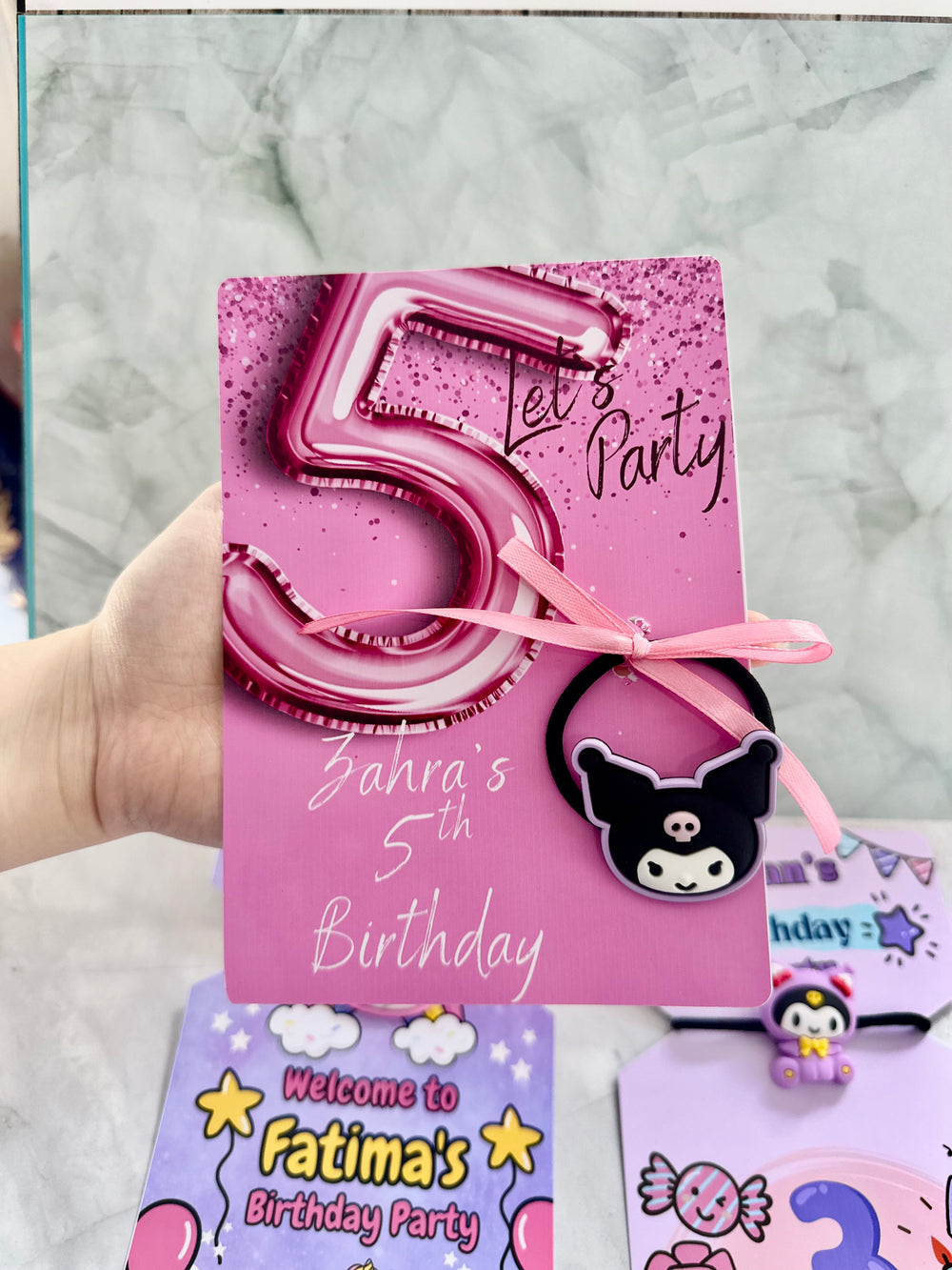Unicorn & Kuromi Birthday Favour Card — Character Hair Tie Gift — Chocoodad Baku