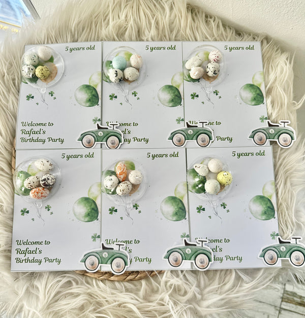 Vintage Car Birthday Favour Card — Bonbon Dome Baby Boy Party Gift — Chocoodad Baku
