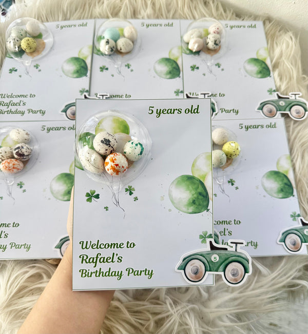 Vintage Car Birthday Favour Card — Bonbon Dome Baby Boy Party Gift — Chocoodad Baku