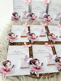 Ballerina Butterfly 1st Birthday Favour Card — Personalised Chocolate — Chocoodad Baku