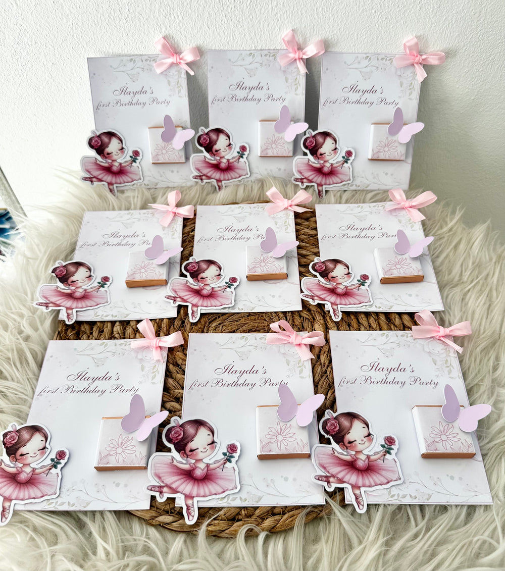 Ballerina Butterfly 1st Birthday Favour Card — Personalised Chocolate — Chocoodad Baku
