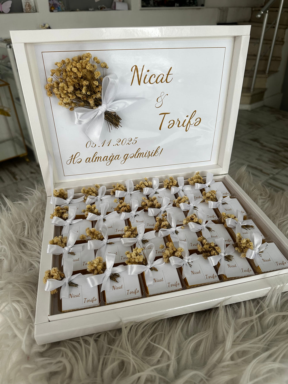 Yes Day White Shadow Box — Dried Flower & Chocolate Display Gift — Chocoodad Baku