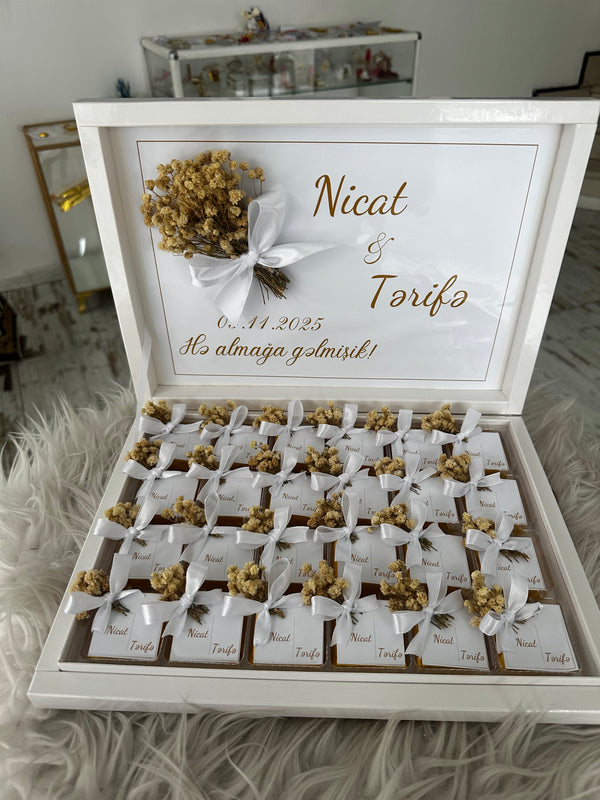 Yes Day White Shadow Box — Dried Flower & Chocolate Display Gift — Chocoodad Baku