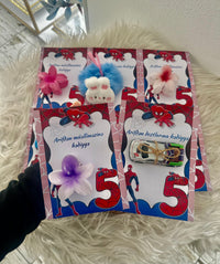 Spiderman Birthday Accessory Card — Hair Clip & Car Toy Mixed Favour — Chocoodad Baku