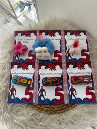 Spiderman Birthday Accessory Card — Hair Clip & Car Toy Mixed Favour — Chocoodad Baku