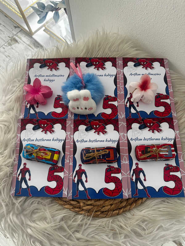 Spiderman Birthday Accessory Card — Hair Clip & Car Toy Mixed Favour — Chocoodad Baku