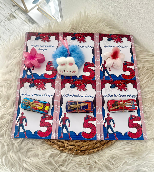 Spiderman Birthday Accessory Card — Hair Clip & Car Toy Mixed Favour — Chocoodad Baku