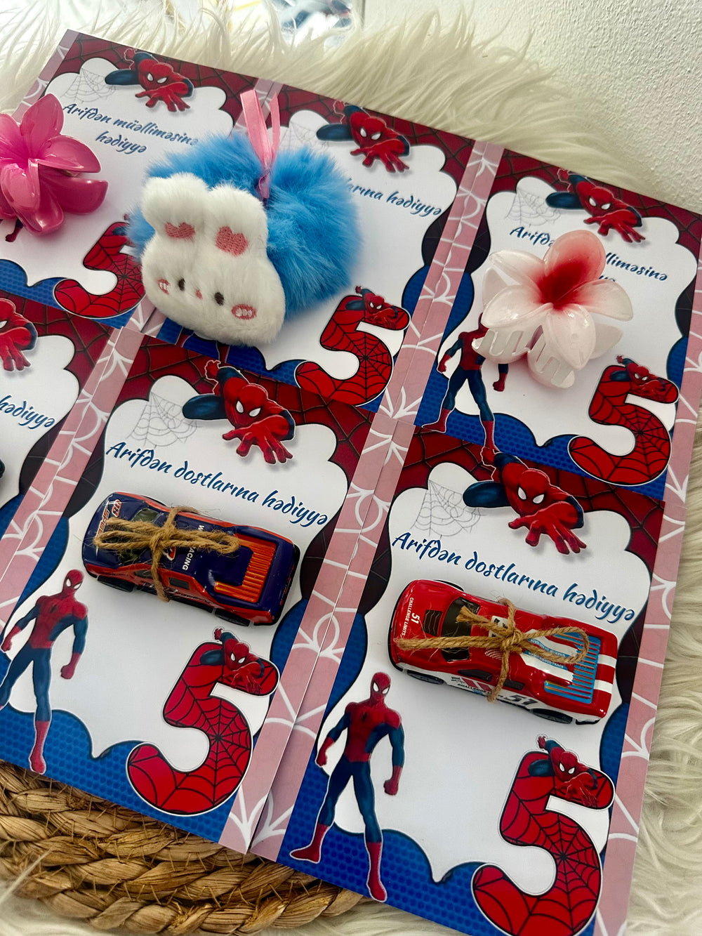 Spiderman Birthday Accessory Card — Hair Clip & Car Toy Mixed Favour — Chocoodad Baku