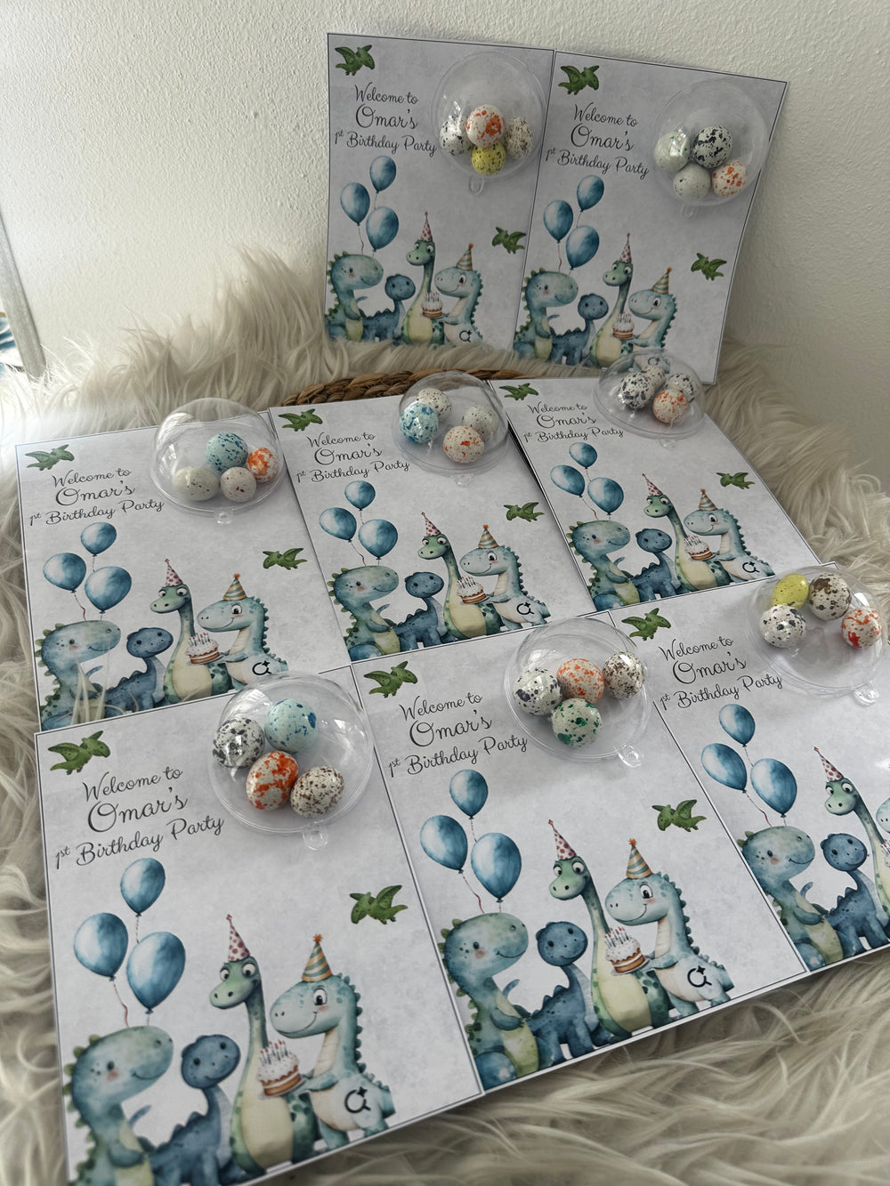 Baby Dinosaur 1st Birthday Favour Card — Blue Bonbon Dome Gift — Chocoodad Baku