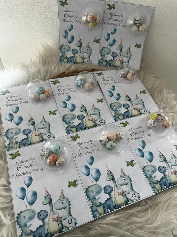 Baby Dinosaur 1st Birthday Favour Card — Blue Bonbon Dome Gift — Chocoodad Baku