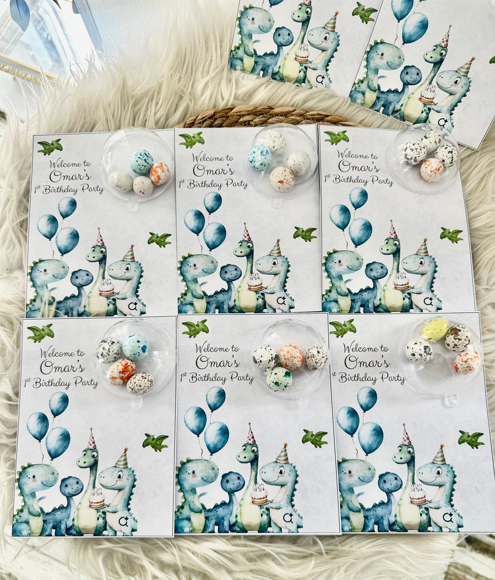 Baby Dinosaur 1st Birthday Favour Card — Blue Bonbon Dome Gift — Chocoodad Baku