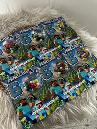 Minecraft Birthday Bonbon Favour Card — Colourful Dragee Dome — Chocoodad Baku