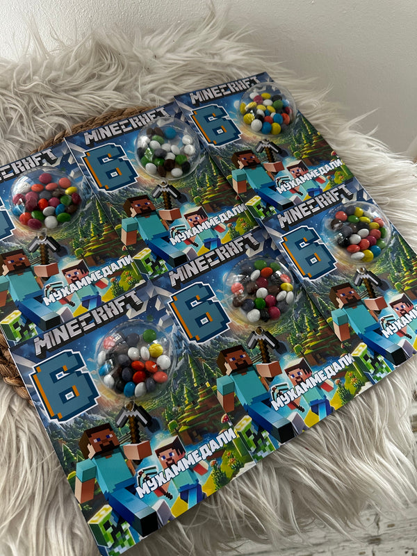 Minecraft Birthday Bonbon Favour Card — Colourful Dragee Dome — Chocoodad Baku