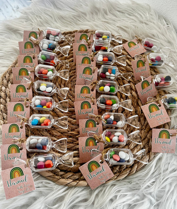 Rainbow Rustic Bonbon Candy Favour — Personalised Name Tag Gift — Chocoodad Baku