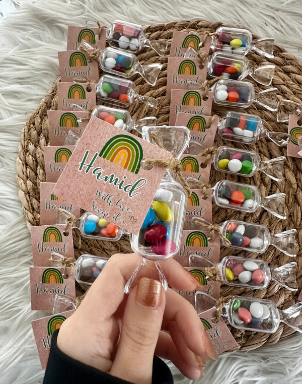 Rainbow Rustic Bonbon Candy Favour — Personalised Name Tag Gift — Chocoodad Baku