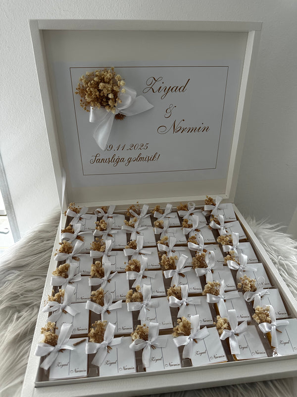 Yes Day White Shadow Box — Couple Names & Dried Flower Chocolate Display — Chocoodad Baku