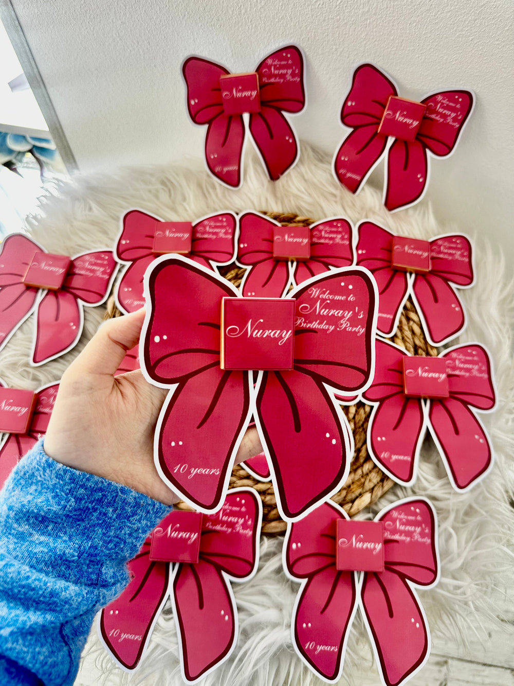 Dark Red Bow Birthday Favour Card — Personalised Chocolate Gift — Chocoodad Baku