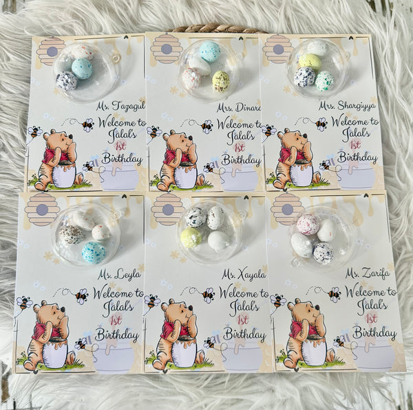 Winnie the Pooh 1st Birthday Favour Card — Speckled Bonbon Dome — Chocoodad Baku