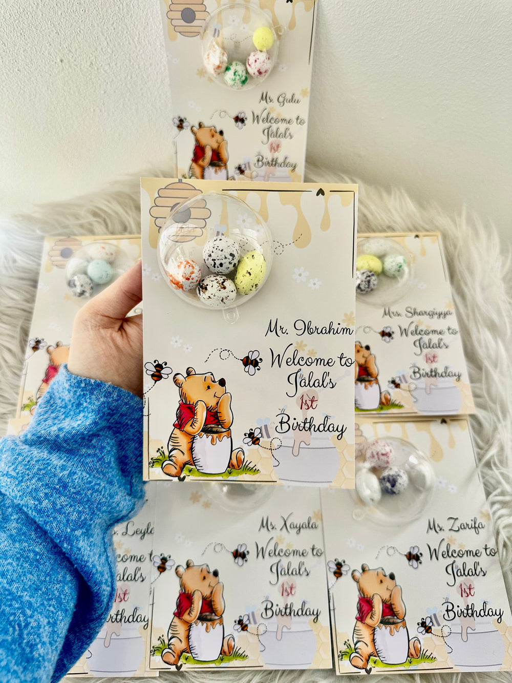 Winnie the Pooh 1st Birthday Favour Card — Speckled Bonbon Dome — Chocoodad Baku