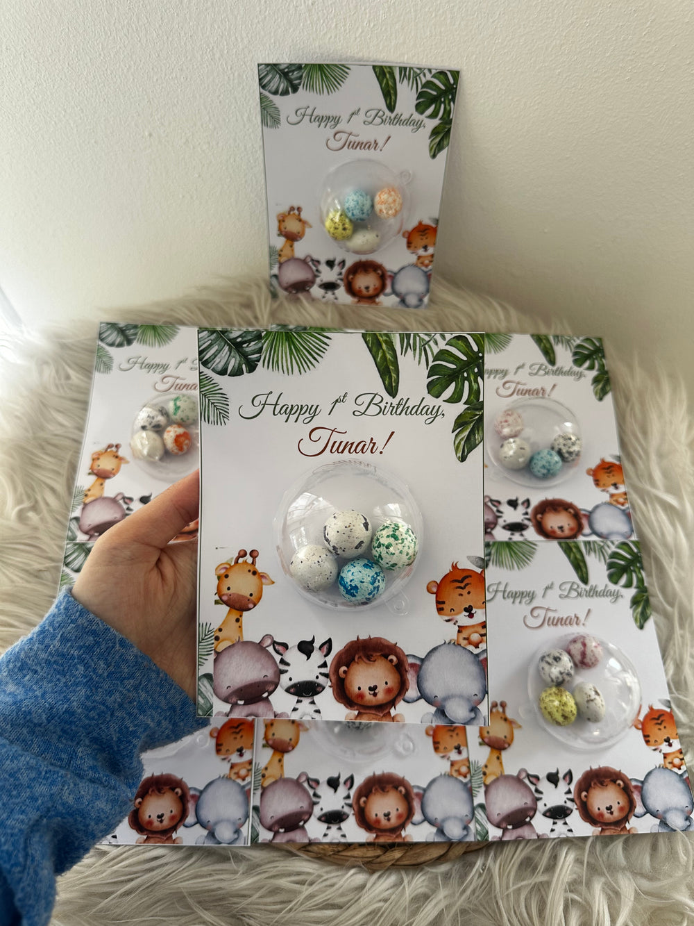 Jungle Safari 1st Birthday Favour Card — Bonbon Dome Baby Gift — Chocoodad Baku