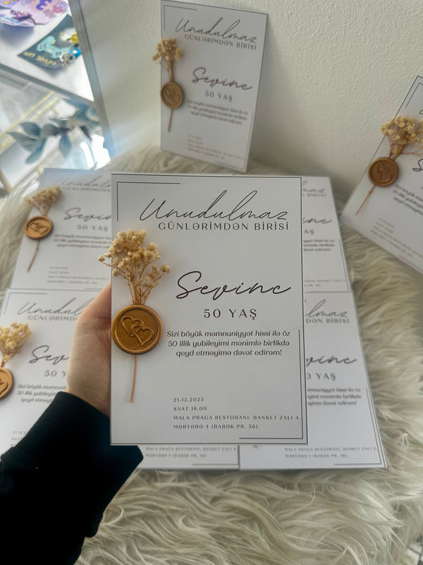 50th Anniversary Luxury Chocolate Card — Gold Wax Seal & Dried Flower — Chocoodad Baku