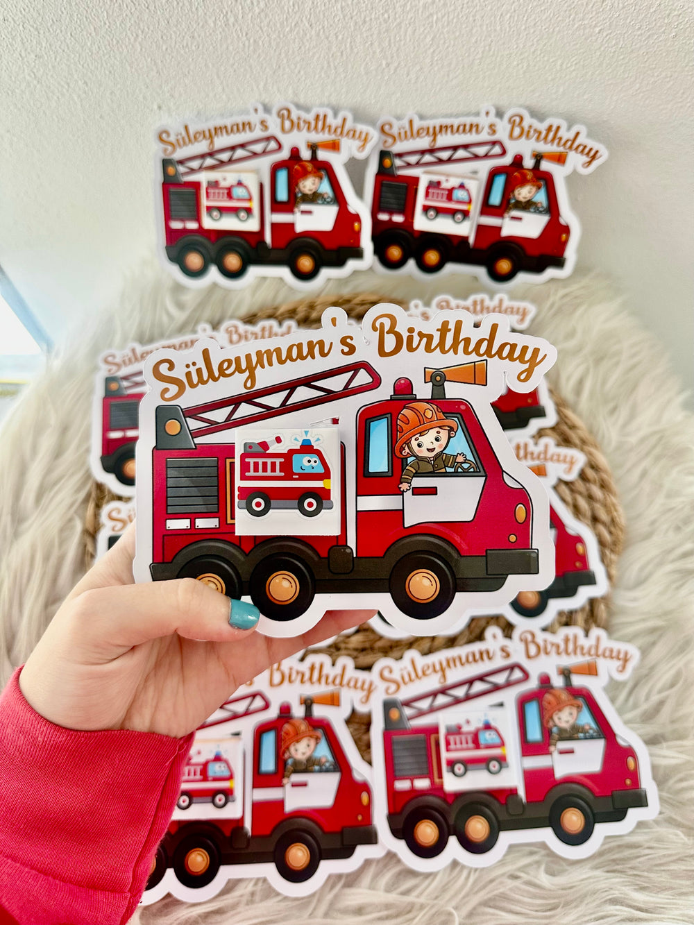 Fire Truck Birthday Favour Card — Personalised Chocolate Gift for Boys — Chocoodad Baku