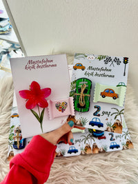Racing Car & Flower Birthday Accessory Card — Car Toy & Hair Clip Favour — Chocoodad Baku