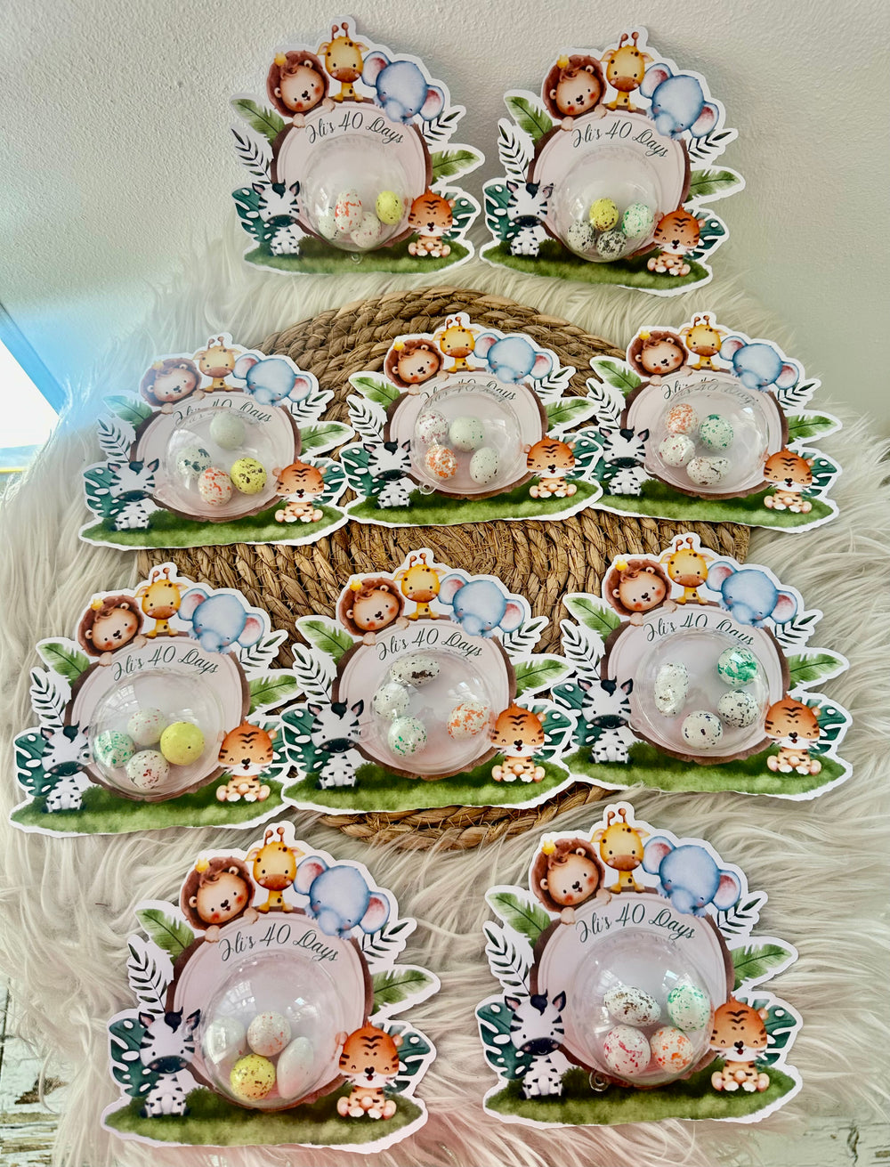 Jungle Safari Baby 40 Days Favour Card — Bonbon Dome Celebration Gift — Chocoodad Baku