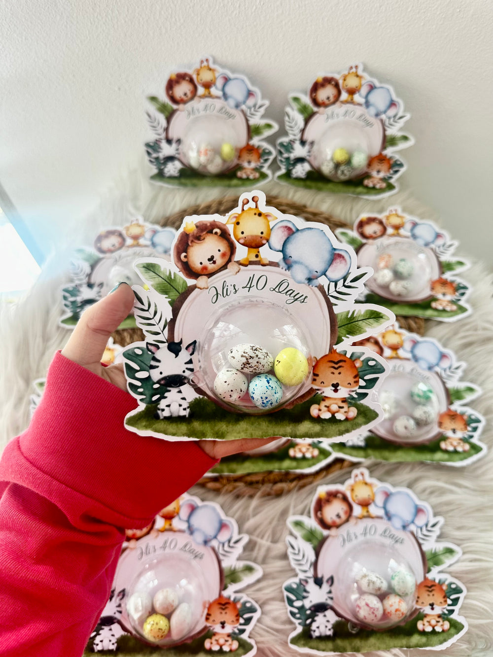 Jungle Safari Baby 40 Days Favour Card — Bonbon Dome Celebration Gift — Chocoodad Baku