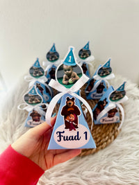 Masha and the Bear 1st Birthday Pyramid Box — Blue Ribbon Favour — Chocoodad Baku