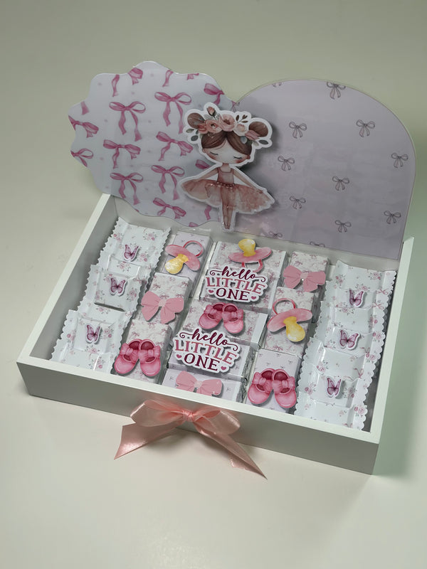 Hello Little One Baby Girl Shadow Box Hamper — Ballerina & Jungle Safari Display — Chocoodad Baku