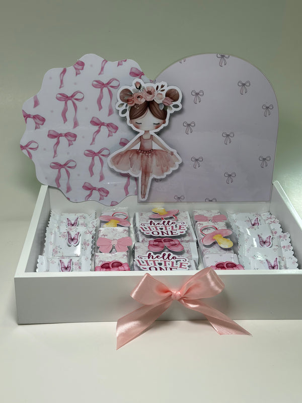 Hello Little One Baby Girl Shadow Box Hamper — Ballerina & Jungle Safari Display — Chocoodad Baku