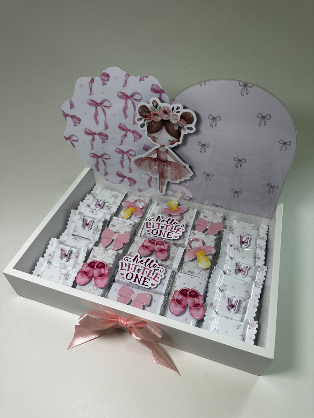 Hello Little One Baby Girl Shadow Box Hamper — Ballerina & Jungle Safari Display — Chocoodad Baku