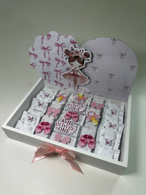 Hello Little One Baby Girl Shadow Box Hamper — Ballerina & Jungle Safari Display — Chocoodad Baku