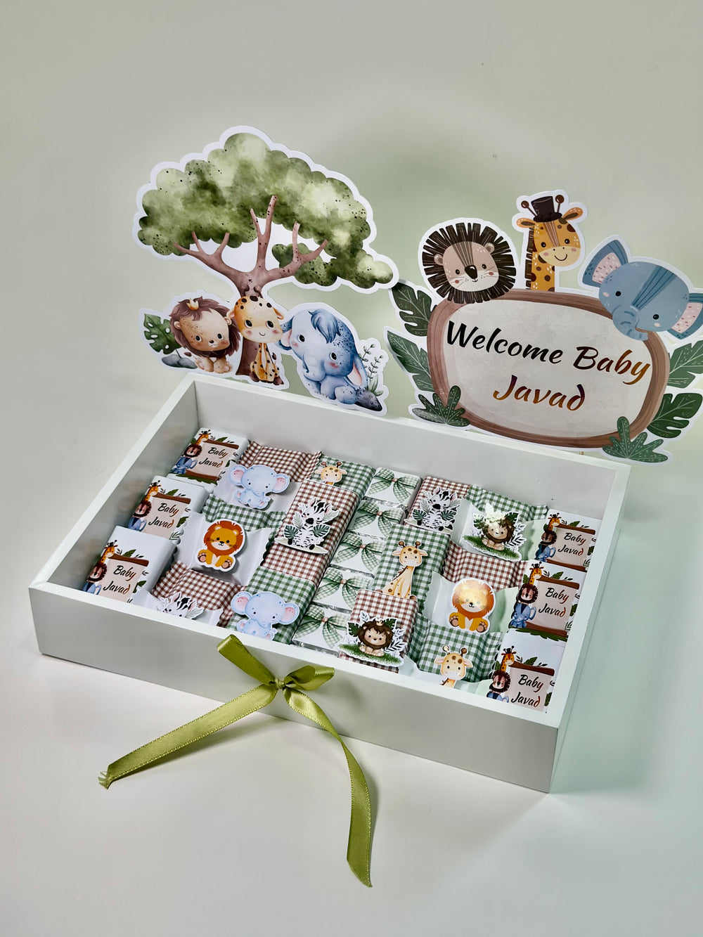 Jungle Safari Welcome Baby Boy Chocolate Box — Green Newborn Gift Set — Chocoodad Baku