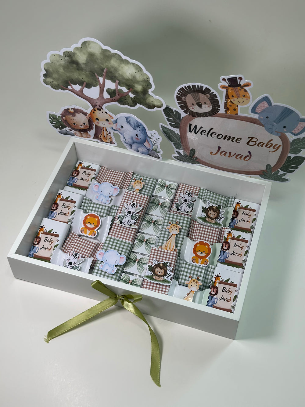 Jungle Safari Welcome Baby Boy Chocolate Box — Green Newborn Gift Set — Chocoodad Baku