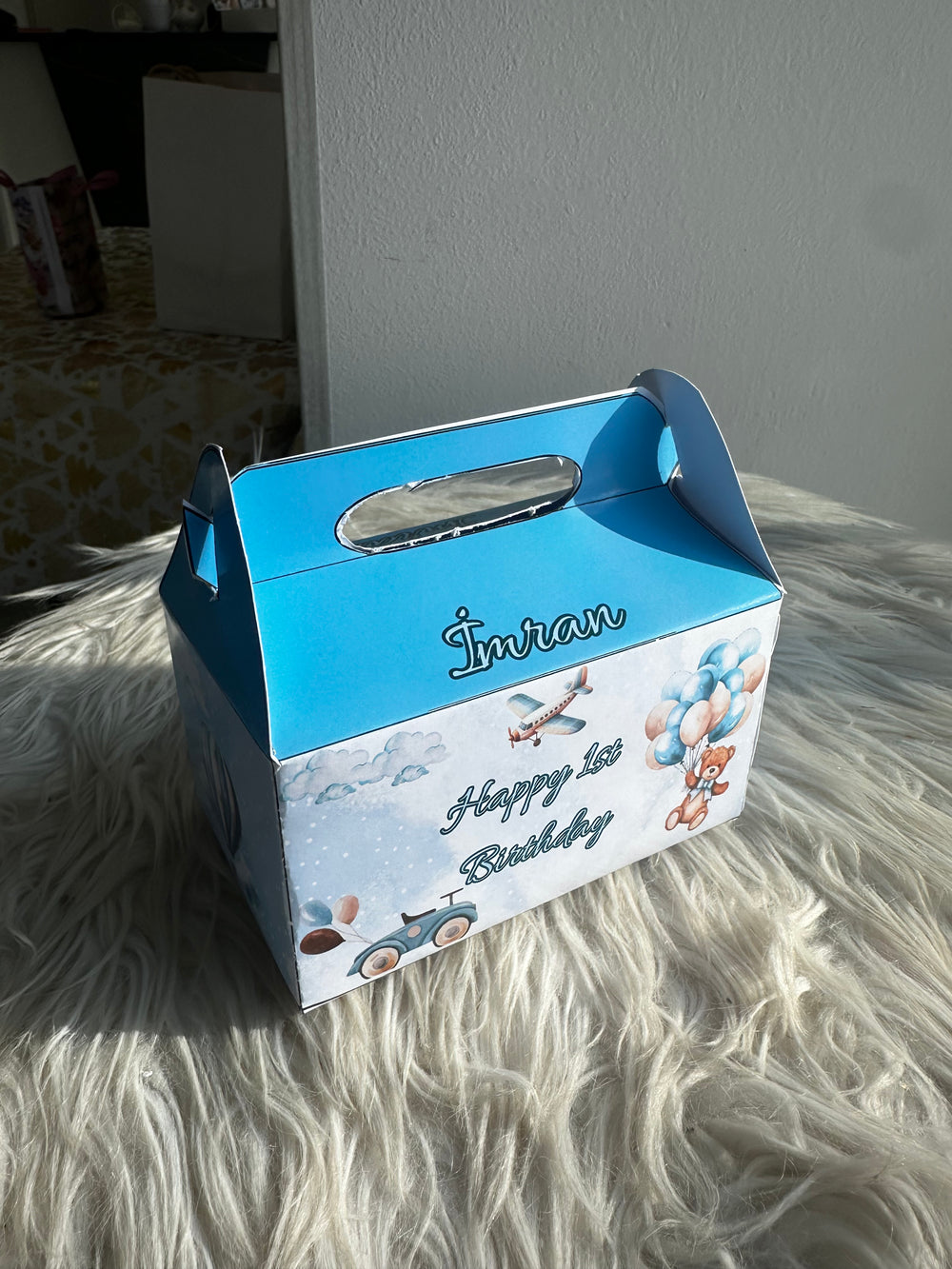 Teddy Bear Aeroplane 1st Birthday Favour Box — Blue Personalised Gift — Chocoodad Baku